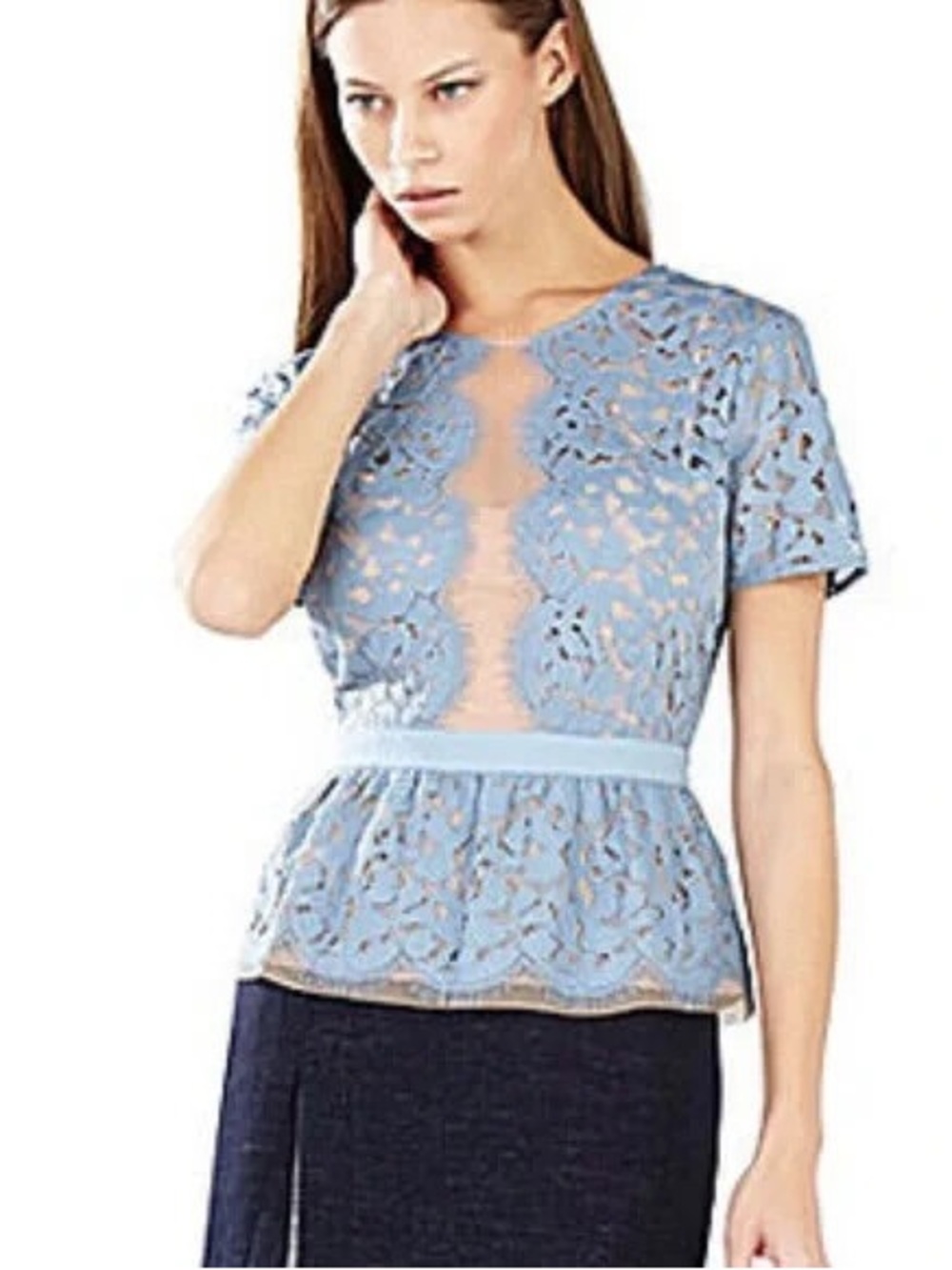 Women’s Lace Peplum Top in Light Blue